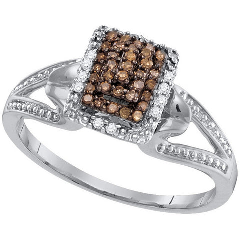 10kt White Gold Womens Round Cognac-brown Colored Diamond Cluster Ring 1/6 Cttw 70911 - shirin-diamonds