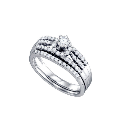 14kt White Gold Womens Round Diamond Halo Bridal Wedding Engagement Ring Band Set 1/2 Cttw 70919 - shirin-diamonds