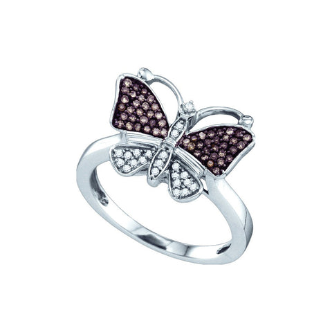 10k White Gold Womens Cognac-brown Colored Round Diamond Cluster Butterfly Bug Ring 1/5 Cttw 70937 - shirin-diamonds