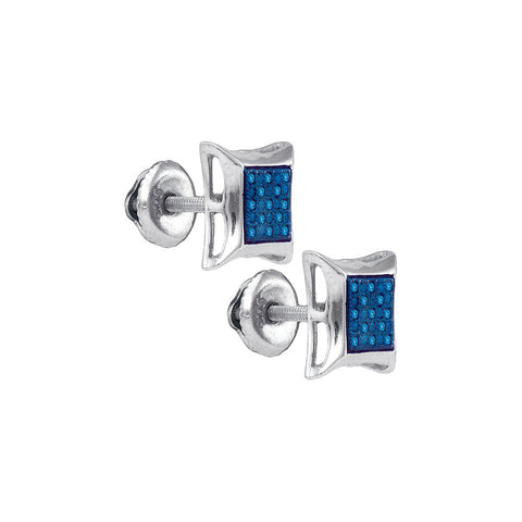 Sterling Silver Womens Round Blue Colored Diamond Square Kite Earrings 1/12 Cttw 71198 - shirin-diamonds