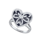 10kt White Gold Womens Round Diamond Black Rhodium Heart Ring 1/2 Cttw 71842 - shirin-diamonds