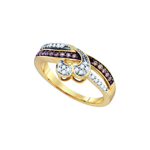 10kt Yellow Gold Womens Round Cognac-brown Colored Diamond Heart Love Ring 1/4 Cttw 71857 - shirin-diamonds