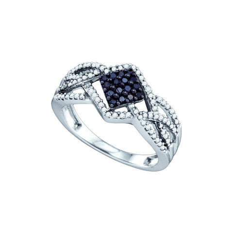 10kt White Gold Womens Round Black Colored Diamond Square Cluster Ring 1/3 Cttw 71942 - shirin-diamonds