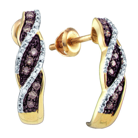 10kt Yellow Gold Womens Round Cognac-brown Colored Diamond Stud Earrings 1/5 Cttw 71971 - shirin-diamonds
