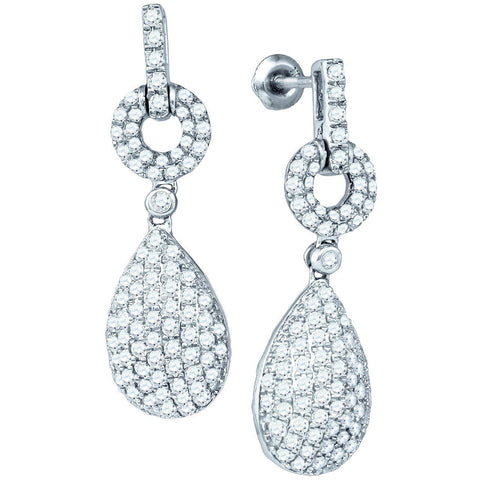 10kt White Gold Womens Round Diamond Teardrop Dangle Earrings 2.00 Cttw 71972 - shirin-diamonds