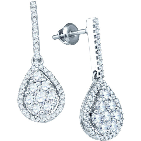 10kt White Gold Womens Round Diamond Dangle Screwback Earrings 1-1/2 Cttw 71975 - shirin-diamonds