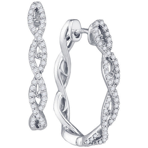 10k White Gold Round Diamond Womens Symmetric Woven Luxury Fine Hoop Earrings 1/2 Cttw 71982 - shirin-diamonds