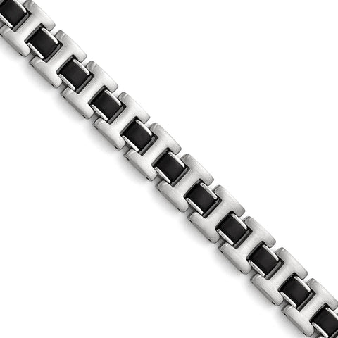 Stainless Steel Brushed Black Rubber Bracelet 8.5in