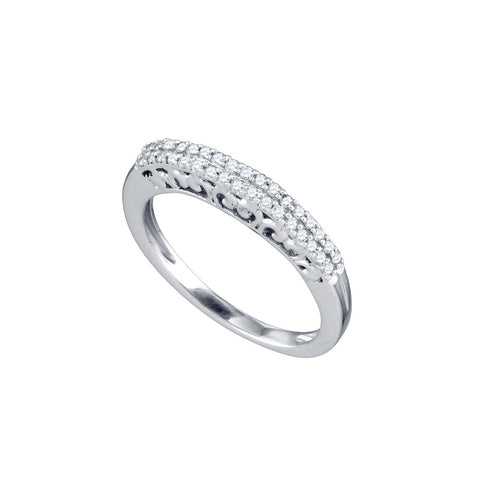 10k White Gold Round Pave-set Diamond Womens Slender Bridal Wedding Band 1/5 Cttw 72092 - shirin-diamonds