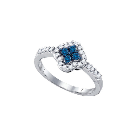 10kt White Gold Womens Round Blue Colored Diamond Cluster Ring 3/8 Cttw 72165 - shirin-diamonds