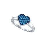 10kt White Gold Womens Round Blue Colored Diamond Heart Cluster Ring 1/3 Cttw 72317 - shirin-diamonds
