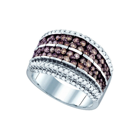 10kt White Gold Womens Round Cognac-brown Colored Diamond Striped Band Ring 1-5/8 Cttw 72348 - shirin-diamonds