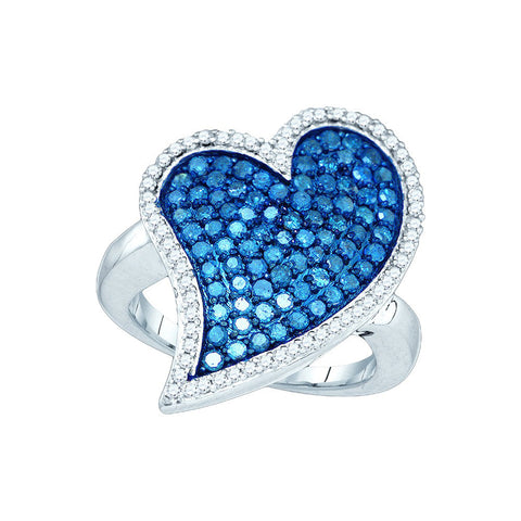 10kt White Gold Womens Round Blue Colored Diamond Large Heart Cluster Ring 1-1/2 Cttw 72380 - shirin-diamonds