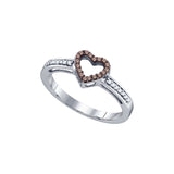 10kt White Gold Womens Round Cognac-brown Colored Diamond Simple Heart Ring 1/10 Cttw 72382 - shirin-diamonds