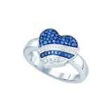 10kt White Gold Womens Round Blue Colored Diamond Striped Heart Ring 1/3 Cttw 72400 - shirin-diamonds