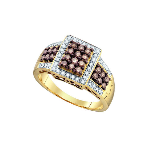 10kt Yellow Gold Womens Round Cognac-brown Colored Diamond Square Cluster Ring 5/8 Cttw 72443 - shirin-diamonds