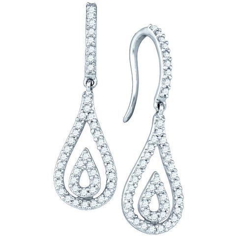 10kt White Gold Womens Round Diamond Teardrop Dangle Earrings 1/2 Cttw 72463 - shirin-diamonds