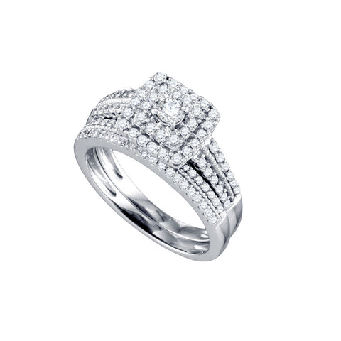 14kt White Gold Womens Round Diamond Double Halo Bridal Wedding Engagement Ring Band Set 3/4 Cttw 72464 - shirin-diamonds