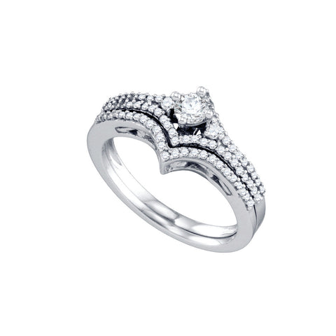 14kt White Gold Womens Round Diamond Chevron Bridal Wedding Engagement Ring Band Set 1/2 Cttw 72476 - shirin-diamonds