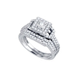 14kt White Gold Womens Round Diamond Square Halo Bridal Wedding Engagement Ring Band Set 1.00 Cttw 72531 - shirin-diamonds
