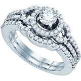 14kt White Gold Womens Round Diamond Halo Bridal Wedding Engagement Ring Band Set 1.00 Cttw 72552 - shirin-diamonds
