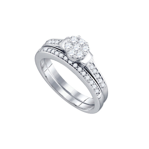 10kt White Gold Womens Diamond Cluster Bridal Wedding Engagement Ring Band Set 1/2 Cttw 72587 - shirin-diamonds