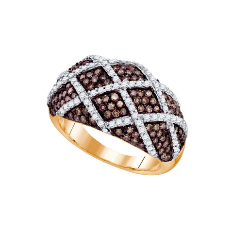 10kt Rose Gold Womens Round Cognac-brown Colored Diamond Striped Cocktail Ring 1-1/3 Cttw 72638 - shirin-diamonds