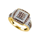 10kt Yellow Gold Womens Round Cognac-brown Colored Diamond Square Cluster Cocktail Ring 1 Cttw 72881 - shirin-diamonds