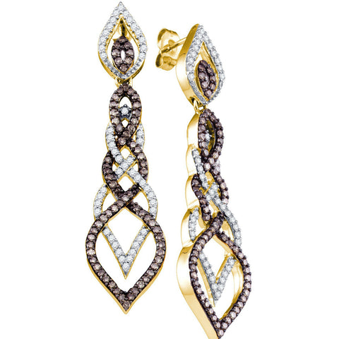10kt Yellow Gold Womens Cognac-brown Colored Diamond Dangle Earrings 1-1/2 Cttw 72962 - shirin-diamonds
