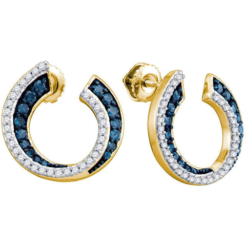 10kt Yellow Gold Womens Round Blue Colored Diamond Cluster Earrings 3/4 Cttw 72976 - shirin-diamonds
