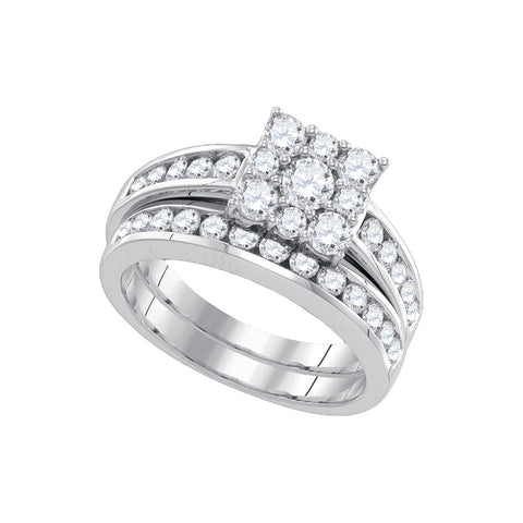 14kt White Gold Womens Round Diamond Halo Bridal Wedding Engagement Ring Band Set 1-1/2 Cttw 73056 - shirin-diamonds