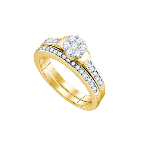 10kt Yellow Gold Womens Diamond Cluster Bridal Wedding Engagement Ring Band Set 1/2 Cttw 74338 - shirin-diamonds