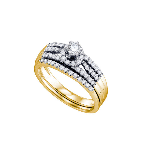 14k Yellow Gold Womens Round Diamond Halo Bridal Wedding Engagement Ring Band Set 1/2 Cttw 74350 - shirin-diamonds