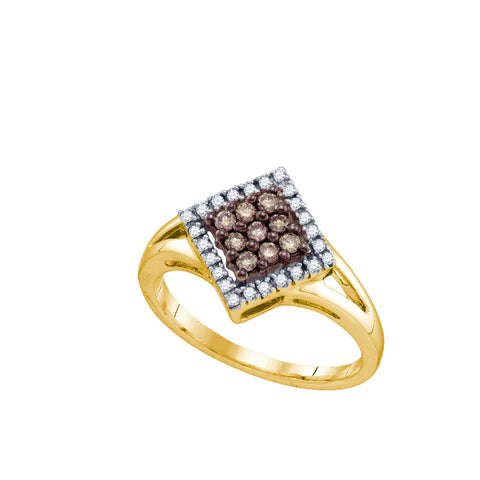 10kt Yellow Gold Womens Round Cognac-brown Colored Diamond Square Cluster Ring 1/4 Cttw 74406 - shirin-diamonds