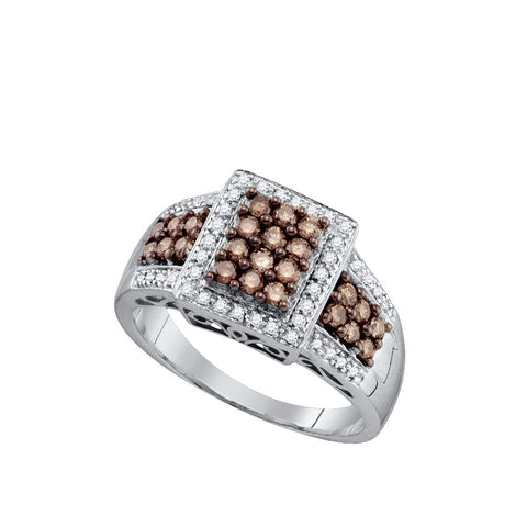 10kt White Gold Womens Round Cognac-brown Colored Diamond Square Cluster Ring 5/8 Cttw 74407 - shirin-diamonds