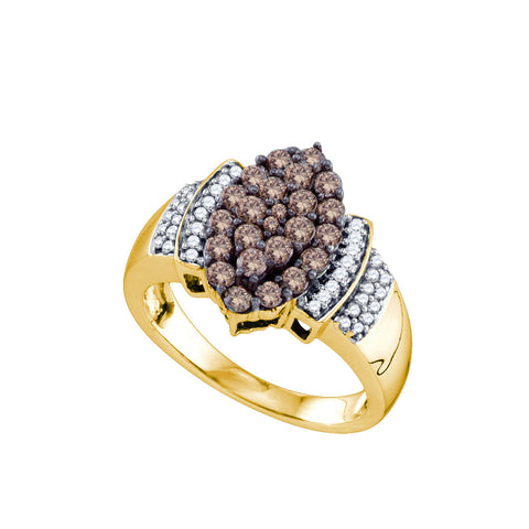 10kt Yellow Gold Womens Round Cognac-brown Colored Diamond Cluster Ring 1.00 Cttw 74410 - shirin-diamonds