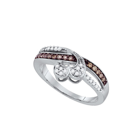 10kt White Gold Womens Round Cognac-brown Colored Diamond Heart Love Band Ring 1/4 Cttw 74411 - shirin-diamonds