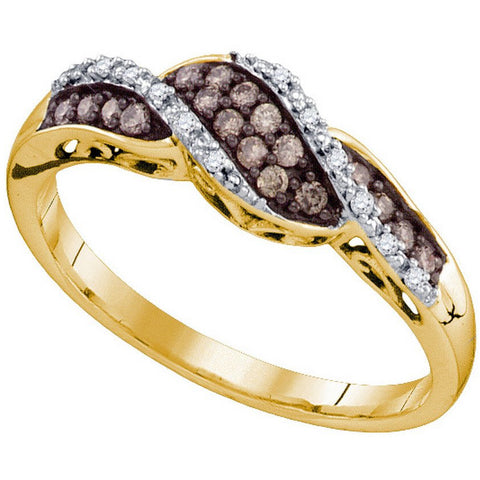 10kt Yellow Gold Womens Round Cognac-brown Colored Diamond Band Ring 1/5 Cttw 74466 - shirin-diamonds