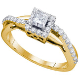 14kt Yellow Gold Womens Princess Diamond Solitaire Halo Bridal Wedding Engagement Ring 1/2 Cttw 74711 - shirin-diamonds