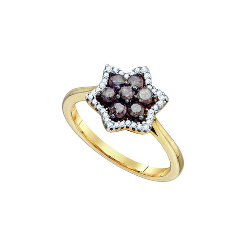 10kt Yellow Gold Womens Round Cognac-brown Colored Diamond Cluster Ring 1/2 Cttw 74873 - shirin-diamonds