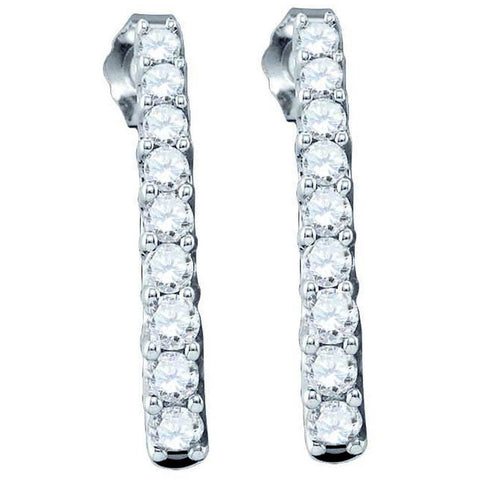 10k White Gold Round Pave-set Diamond Womens Screwback Dangle Earrings 1/2 Cttw 74958 - shirin-diamonds