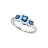 10kt White Gold Womens Round Blue Colored Diamond 3-stone Bridal Wedding Engagement Ring 1.00 Cttw 75026 - shirin-diamonds