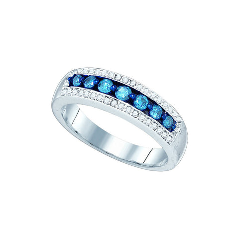 10kt White Gold Womens Round Blue Colored Diamond Band Ring 1/2 Cttw 75083 - shirin-diamonds