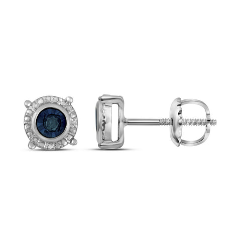 Sterling Silver Womens Round Blue Colored Diamond Stud Earrings 1/10 Cttw 75118 - shirin-diamonds