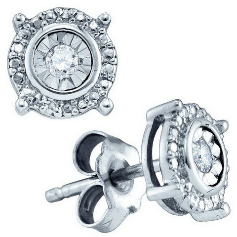 Sterling Silver Womens Round Diamond Solitaire Screwback Stud Earrings 1/20 Cttw 75129 - shirin-diamonds