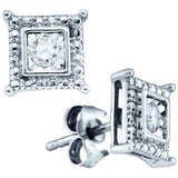 Sterling Silver Womens Round Diamond Solitaire Square Screwback Stud Earrings 1/20 Cttw 75131 - shirin-diamonds