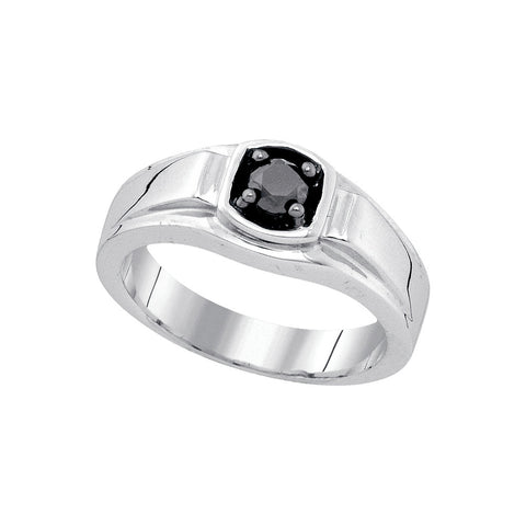 Sterling Silver Mens Round Black Colored Diamond Solitaire Ring 1/2 Cttw 75139 - shirin-diamonds