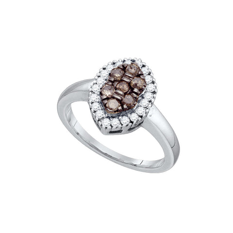 10k White Gold Womens Cognac-brown Colored Cluster Oval-shape Diamond Ring 1/2 Cttw 75250 - shirin-diamonds