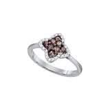 10kt White Gold Womens Round Cognac-brown Colored Diamond Cluster Ring 1/3 Cttw 75255 - shirin-diamonds