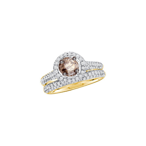 14kt Yellow Gold Womens Round Cognac-brown Colored Diamond Bridal Wedding Engagement Ring Set Size 5 75566 - shirin-diamonds